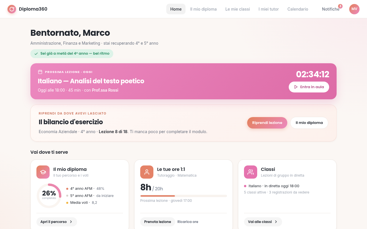 Home: prossima lezione, ripresa e scorciatoie